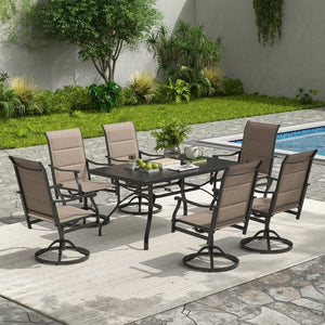 English Elm Outdoor Swivel Patio Dining Chairs Textilene Woven Set for Backyard Entertaining Brown T3623P433699