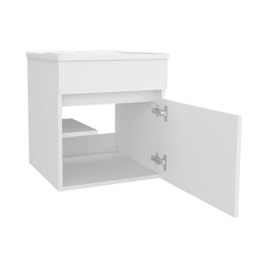 English Elm White Floating Bathroom Vanity With Integrated Sink, Compact Storage & Modern Design For Small Spaces B062P355655-GIGA