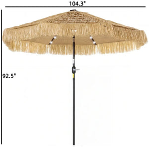 English Elm Straw Tassel Patio Umbrella Solar Led Lights Resort Style Vented Canopy Outdoor T3971P502287