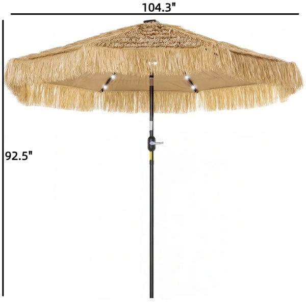 English Elm Straw Tassel Patio Umbrella Solar Led Lights Resort Style Vented Canopy Outdoor T3971P502287