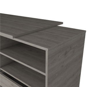 English Elm Pragma Light Grey 120 Writing Desk with Metal Legs, 2 Drawers & 2 Shelves — 47.2" W Spacious Workstation B128S00169