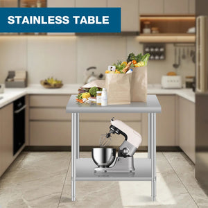 English Elm 36''*24'' Stainless Steel Prep Table with Under Shelf for Commercial and Home Use W3167P303388