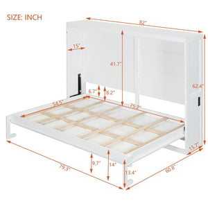 English Elm Full Size Murphy Wall Bed with Rattan Panel Cabinet for Studio and Guest Rooms White N708S00011K-2