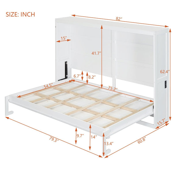 English Elm Full Size Murphy Wall Bed with Rattan Panel Cabinet for Studio and Guest Rooms White N708S00011K-1