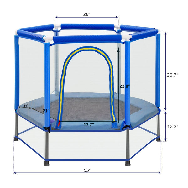 English Elm 55'' Kids Trampoline with Galvanized Steel Frame Foam Padded Enclosure and Ocean Balls Blue MX314556AAC