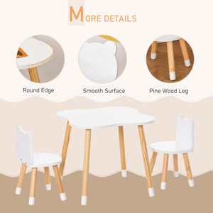 English Elm Qaba Wooden Kids Table and Chair Set for Toddlers 1-4, Bear-Back High Chairs, Durable MDF White W2225P217329