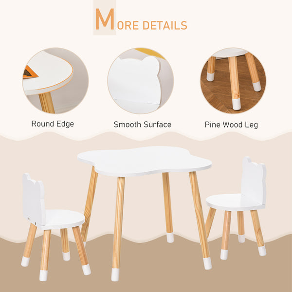 English Elm Qaba Wooden Kids Table and Chair Set for Toddlers 1-4, Bear-Back High Chairs, Durable MDF White W2225P217329