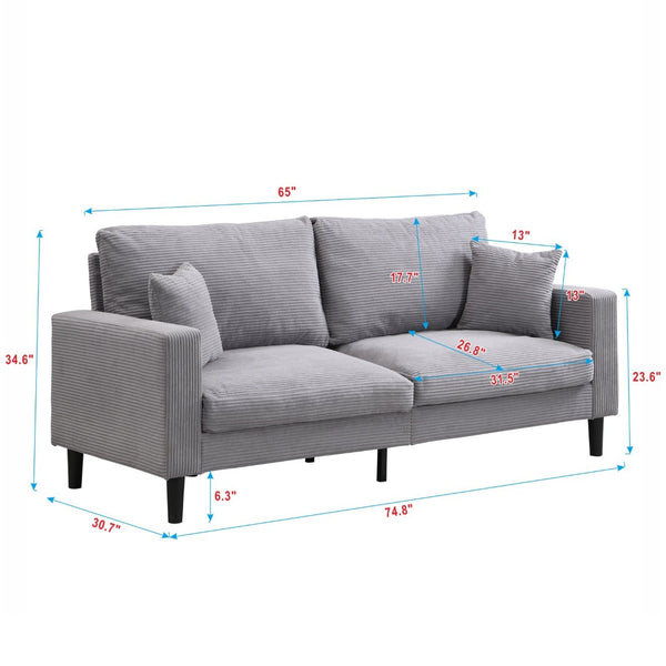 English Elm 74" Three Seat Sofa Hardwood Frame High Density Foam Upholstered Modern Living Room Light Gray W311P221220