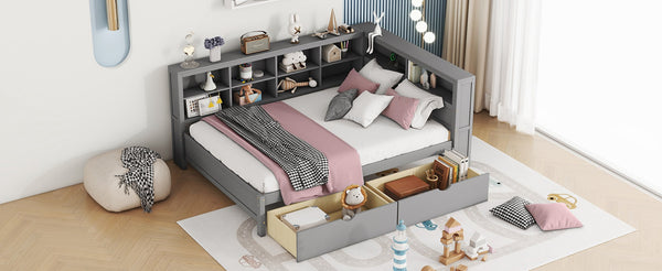 English Elm Wooden Full Size Daybed with 2 Storage Drawers Built-in Usb Charging Modern Frame N733S170505E