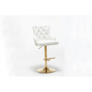 English Elm Adjustable Faux Leather Swivel Barrel Chair with Chrome Base — Modern Upholstered Counter Seat, Ergonomic Comfort & Height Range Gold+White 28 L x 22 W x 21 H B011P356331