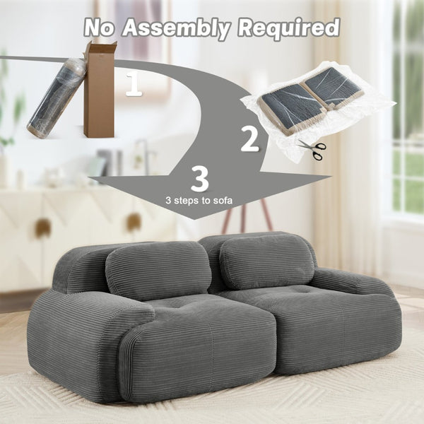 English Elm 82'' Curved Modular Sofa Corduroy Upholstered Two Seat Living Room Lounge Grey W714P323646