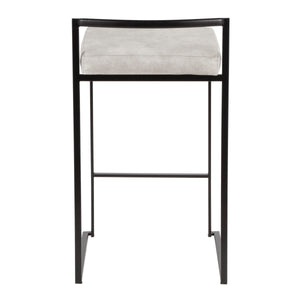 English Elm Fuji Contemporary Stackable Counter Stools - Set Of 2 With Grey Cowboy Fabric Cushions For Modern Homes B202P221920