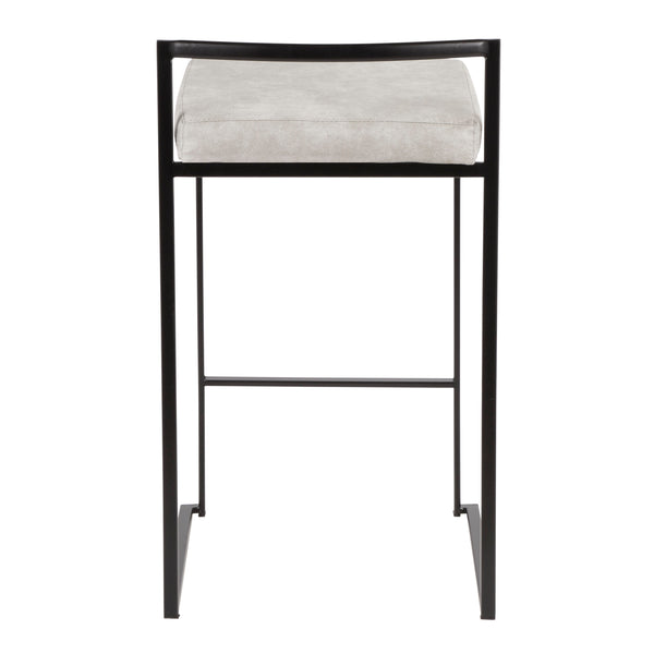 English Elm Fuji Contemporary Stackable Counter Stools - Set Of 2 With Grey Cowboy Fabric Cushions For Modern Homes B202P221920