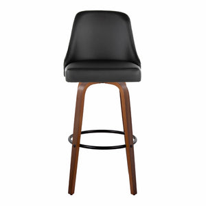 English Elm 30" Swivel Barstools Set of 2 Walnut Bentwood Faux Leather Chrome Nailhead Bar Height B202S01948