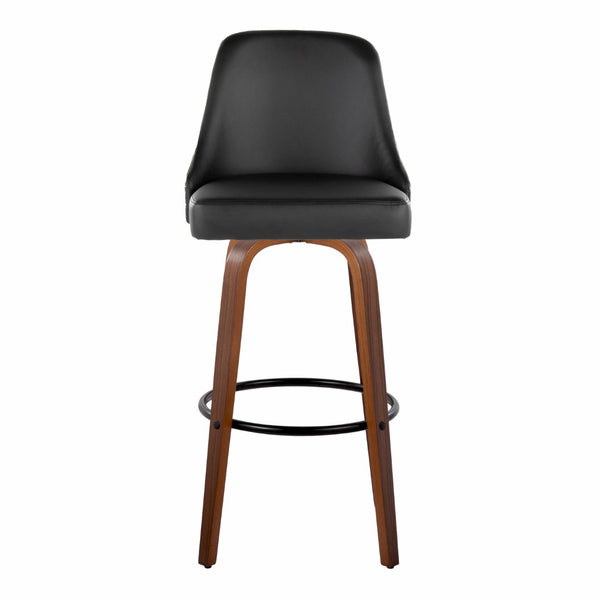 English Elm 30" Swivel Barstools Set of 2 Walnut Bentwood Faux Leather Chrome Nailhead Bar Height B202S01948