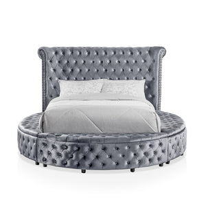 English Elm 1pc Glam Wingback Storage Bed Velvet Tufted Headboard with Usb Eastern King Gray B2741S00819