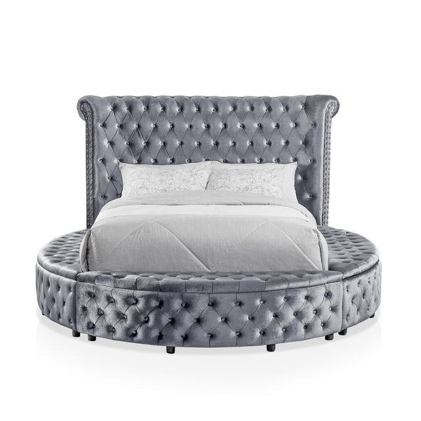 English Elm 1pc Glam Wingback Storage Bed Velvet Tufted Headboard with Usb Eastern King Gray B2741S00819