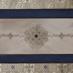 JLA Home Madison Park - Embroidered Jacquard Shower Curtain with Medallion Motif, Color-Blocked Texture & Rust-Resistant Grommets Navy MP70-7543