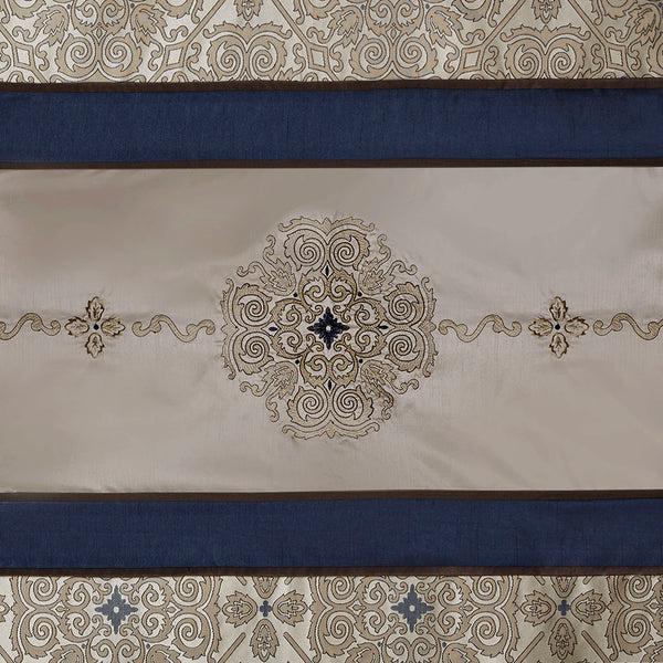 JLA Home Madison Park - Embroidered Jacquard Shower Curtain with Medallion Motif, Color-Blocked Texture & Rust-Resistant Grommets Navy MP70-7543