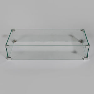 English Elm Rectangular Tempered Glass Fire Pit Wind Guard with Polished Aluminum Outdoor Patio Frame W853P206606