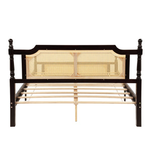 English Elm Queen Pine Rattan Bed in Espresso — Classic Pine Wood Queen Frame, Space-Saving Platform, 400lb Capacity W504P266746
