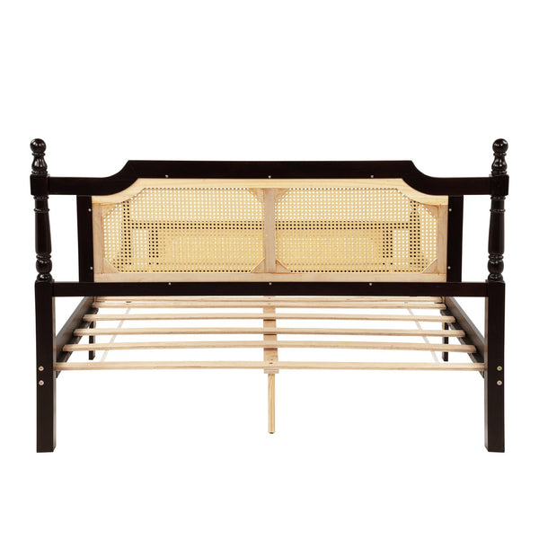 English Elm Queen Pine Rattan Bed in Espresso — Classic Pine Wood Queen Frame, Space-Saving Platform, 400lb Capacity W504P266746