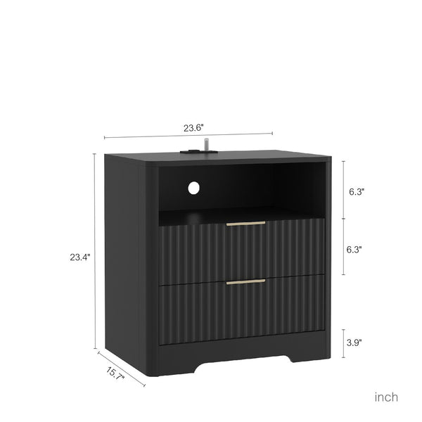 English Elm Nightstand Smart Bedside Table with Usb Charging Voice Light and Cabinet Storage W1321P399420