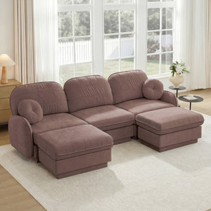 English Elm 105" Chenille U-shaped Sectional Sofa Deep Seat Cloud Couch with Movable Ottoman Rose Dust W714S01779