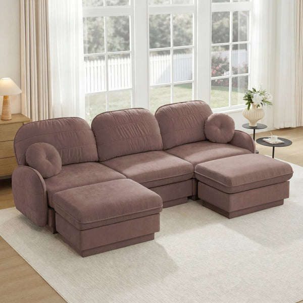 English Elm 105" Chenille U-shaped Sectional Sofa Deep Seat Cloud Couch with Movable Ottoman Rose Dust W714S01779