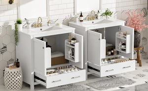 English Elm Modern 48 Inch Freestanding Bathroom Vanity Dual Ceramic Sinks Soft Close Gold Handles White N729P000001K