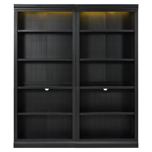 English Elm 83" 5-Tier Bookcase Suite with LED Light Strip, Adjustable Shelves, Cable Hole & 55lb Capacity, Black N751S246920B