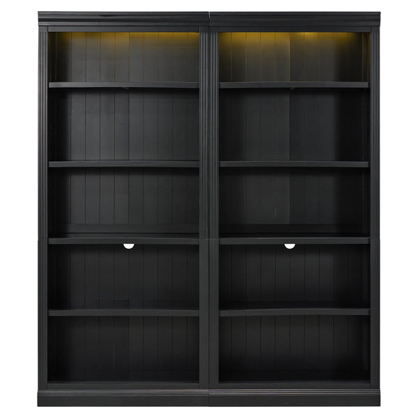 English Elm 83" 5-Tier Bookcase Suite with LED Light Strip, Adjustable Shelves, Cable Hole & 55lb Capacity, Black N751S246920B