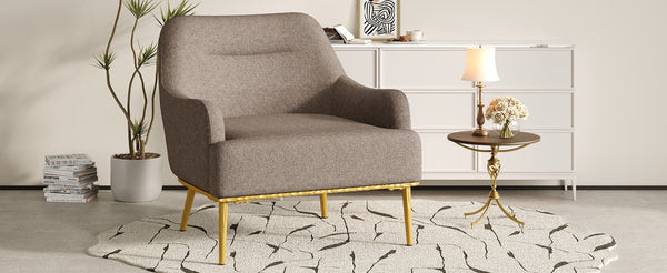 English Elm Modern Chenille Armchair with Curved Back Gold Legs Plush Accent Seat for Any Room Brown N763P360684D