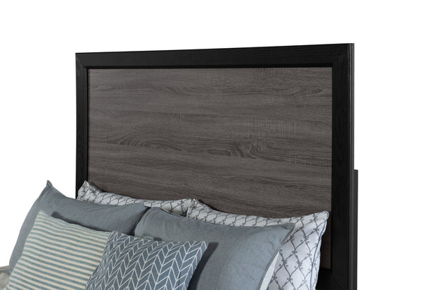 English Elm SOLUTO Modern Two-Tone Full Bed Frame with Solid Wood & MDF Construction, Rustic Gray Inlay Finish Black+ Gray 65.75 L x 37.44 W x 6.3 H B201P215853