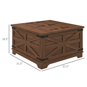 English Elm HOMCOM Farmhouse Coffee Table with Flip Lift Top and Hidden Storage, Square Center Table, Rustic Charm Brown W2225P217458