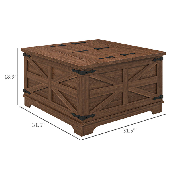English Elm HOMCOM Farmhouse Coffee Table with Flip Lift Top and Hidden Storage, Square Center Table, Rustic Charm Brown W2225P217458