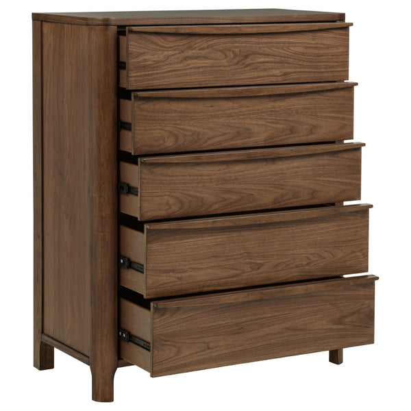 English Elm Verona Five Drawer Walnut Veneer Chest with Cedar Lined Storage for Modern Bedrooms B062P447805