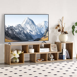 English Elm 2 Pieces Cube TV Stand with Adjustable 55–80" Length, Six Open Shelves, Modern Minimalist Storage and Durable MDF Design Natural Wood W3226P298393