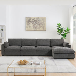 English Elm 130" Modular Sectional Sofa with Folding Table, Dual USB Charging, Hidden Side Pockets, Chenille Comfort Charcoal N723S9710R