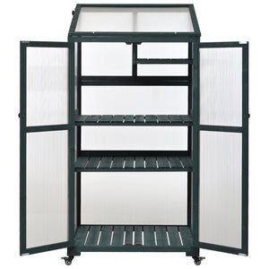 English Elm Topmax Fir Wood Portable Greenhouse with Polycarbonate Panels Adjustable Shelves and Casters N717P221494F