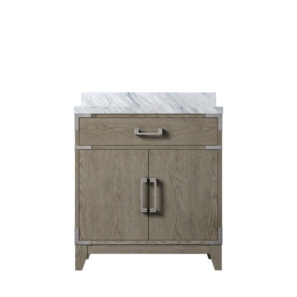 English Elm Grey Oak Single Bath Vanity 30" W X 22" D With Elegant Carrara Marble Top For Stylish Storage Solutions B2731P259762