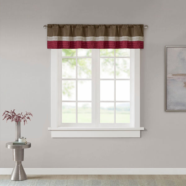JLA Home Madison Park - Polyoni Pintuck Window Valance with Lined Striped Texture, Tailored Fullness & Easy Rod Pocket Red MP41-2230
