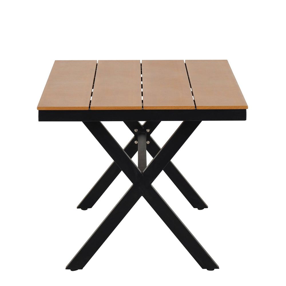 English Elm U_Style Modern Outdoor Dining Set with PE Rattan Chairs & Durable Plastic Wood Table, Sturdy Brown WY000438AAE