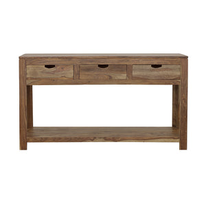 English Elm Tucker Sheesham 3-Drawer Console Table in Natural Finish with Lower Shelf, Timeless Organic Grain Storage B062P331109