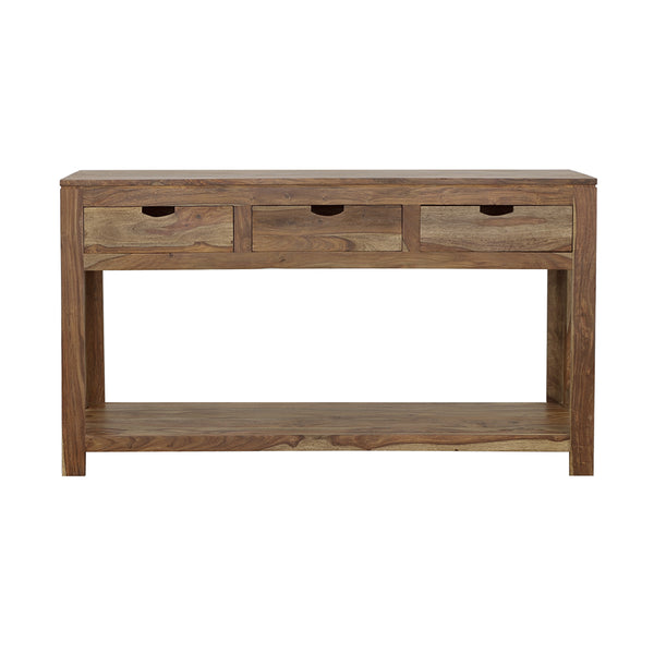 English Elm Tucker Sheesham 3-Drawer Console Table in Natural Finish with Lower Shelf, Timeless Organic Grain Storage B062P331109