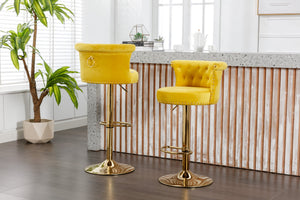 English Elm UNITED Velvet 360° Rotating Bar Chair with Diamond Stitching, Gold Frame, Plush Foam Seat, Adjustable Height Yellow W1568P361719