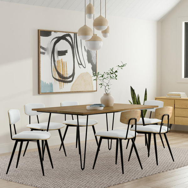 English Elm Hunter Modern Industrial Dining Table 66x40 in Solid Mango Wood Top with Black Hairpin Legs, Durable Finish Light Brown B136P203505