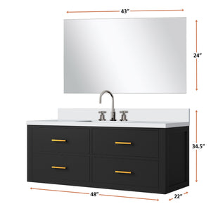 English Elm Black Single Bath Vanity Set - 48" W With Cultured Marble Top, Chrome Faucet & 43" Mirror Included B2731S01997