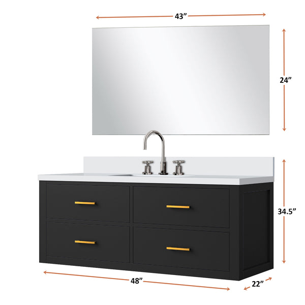 English Elm Black Single Bath Vanity Set - 48" W With Cultured Marble Top, Chrome Faucet & 43" Mirror Included B2731S01997