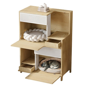 English Elm Modern 2 IN 1 Cat Furniture Litter Box Enclosure with Flip-Down Door, Grooved Entry & Storage Shelf N843P251413N